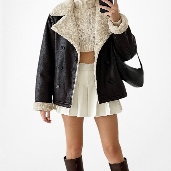 Vintage Y2K Brown Faux Leather Teddy Penny Lane Fur Lined Coat Jacket Size L - Picture 1 of 7